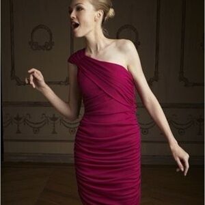 Giambattista Valli New Pink Ruched One Shoulder Mini Dress Size 6